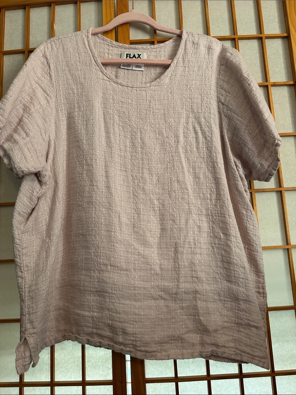 Flax Women's Short-Sleeve Textured Linen Top - Blush beige